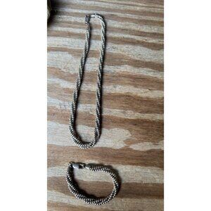 Vintage Sterling Silver Twisted Beaded Necklace And Bracelet Set 58.99g